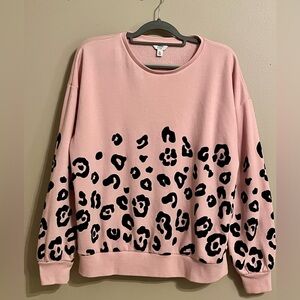 Crown & Ivy Super soft pink sweatshirt with black velvety leopard print